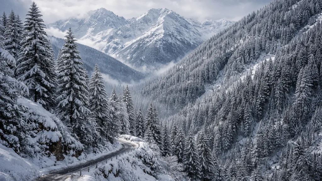 नारकंडा समेत ऊंची चोटियों पर ताजा बर्फबारी, शिमला में लौटी ठंड शिमला जिले के नारकंडा क्षेत्र में बर्फ से ढकी पहाड़ियां और देवदार के पेड़।